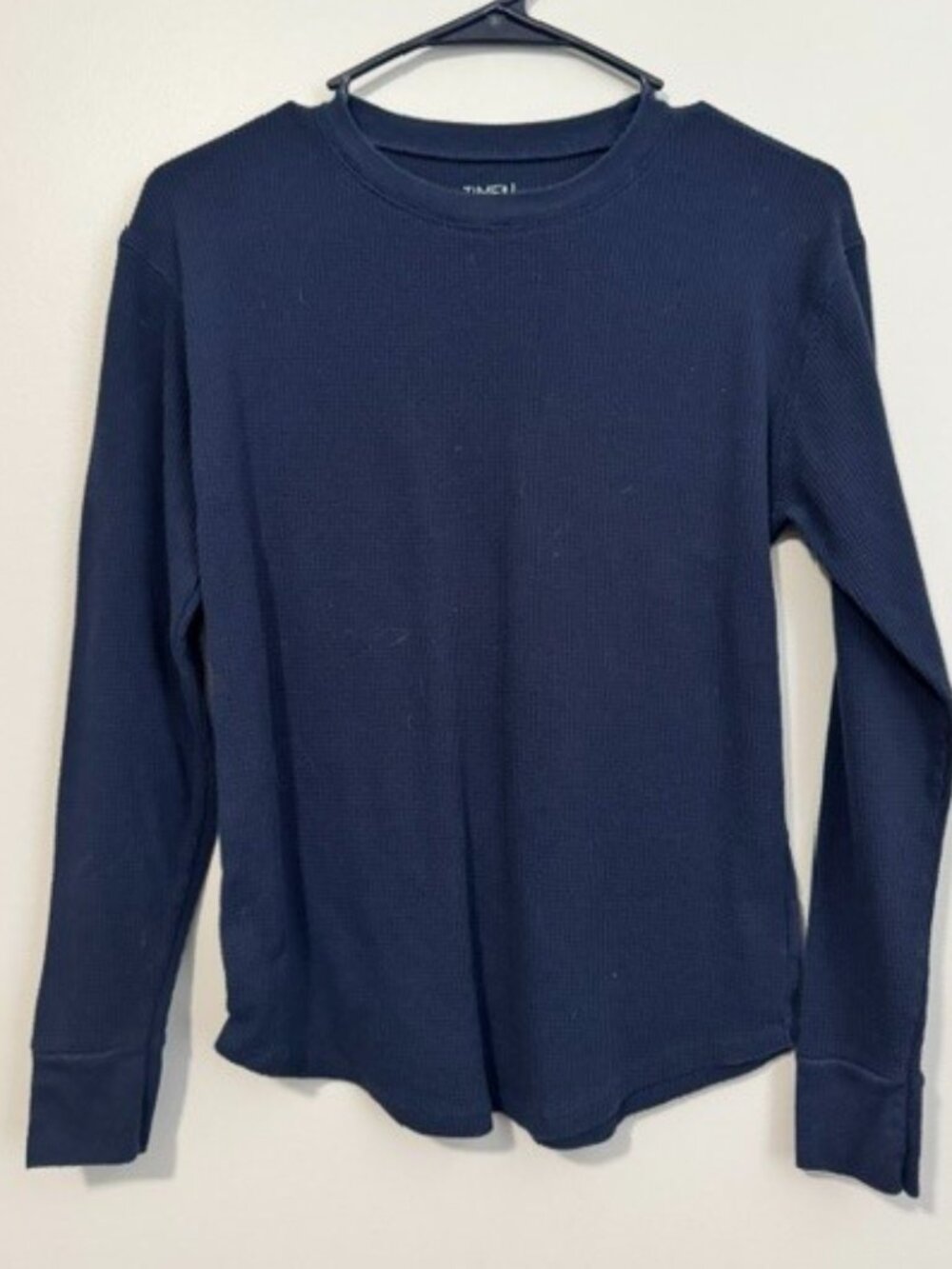Woman's Navy Blue Long Sleeve Thermal T Shirt w Crewneck Design Size Small (4-6)
